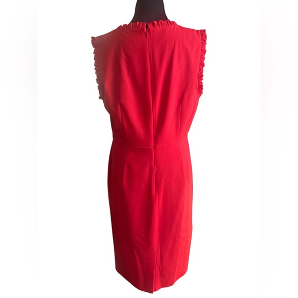 J. Crew Vibrant Red Ruffle Hem Sleeve Midi Dress 96% Lightweight Wool Size 12 - Picture 5 of 7